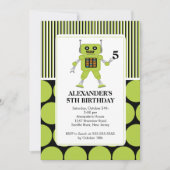 Robot Birthday Party Invitation Limoen/ Black Kaart (Voorkant)