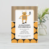 Robot Birthday Party Invitation Oranje / Black Kaart (Staand voorkant)