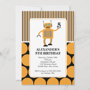 Robot Birthday Party Invitation Oranje / Black Kaart