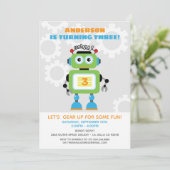 Robot Birthday Party Invitation - Wil,Bot Beep Bop Kaart (Staand voorkant)