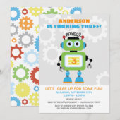 Robot Birthday Party Invitation - Wil,Bot Beep Bop Kaart (Voorkant / Achterkant)