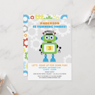 Robot Birthday Party Invitation - Wil,Bot Beep Bop Kaart