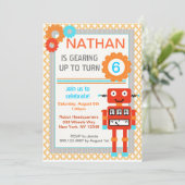Robot Birthday Party Invitations - Modern Kaart (Staand voorkant)