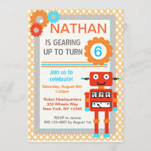 Robot Birthday Party Invitations - Modern Kaart