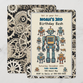 Robot Birthday Party Kaart