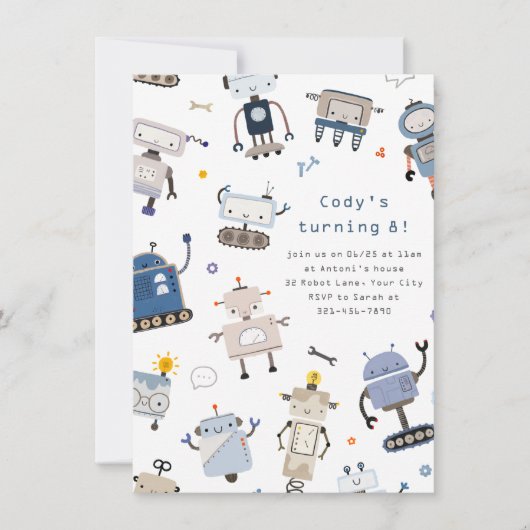 Robot Birthday Party Kaart (Voorkant)