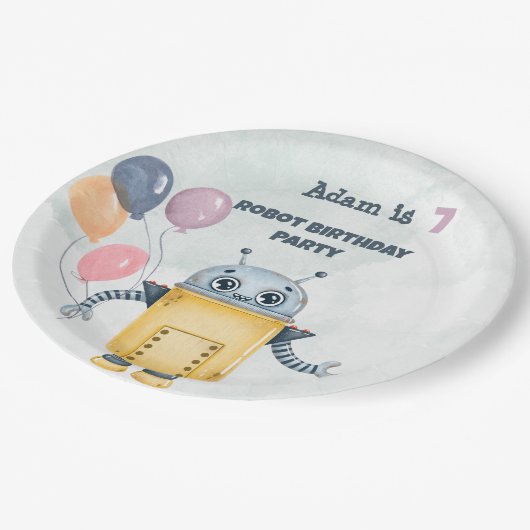 Robot Birthday Party kinder Papieren Bordje (Gekanteld)