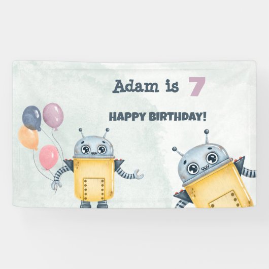 Robot Birthday Party kinder Spandoek (Horizontaal)