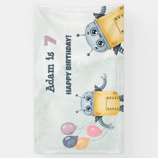Robot Birthday Party kinder Spandoek (Verticaal)