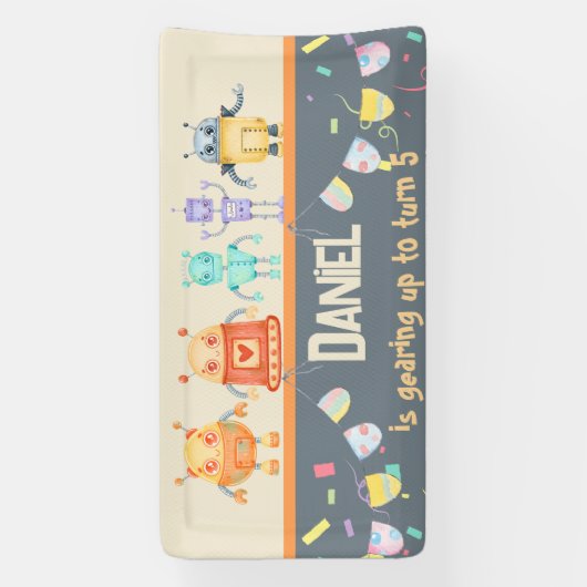 Robot Birthday Party kinder Spandoek (Verticaal)