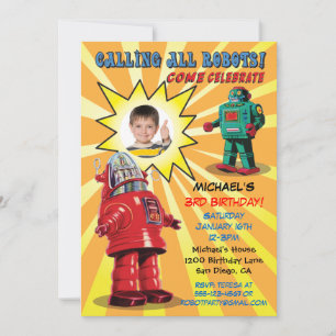 Robot Birthday Party Photo Insert Invitation Kaart