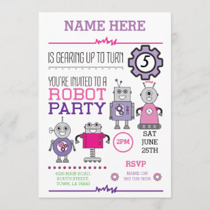 ROBOT Birthday Party roze tandwielen Cogs Robots I Kaart