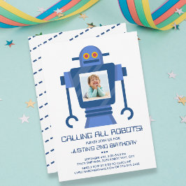 Robot Birthday Party Theme Boy Fotouitnodiging Kaart