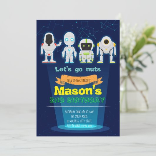 Robot Birthday Party-uitnodiging Kaart (Staand voorkant)