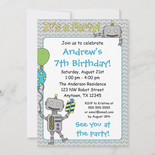 Robot Birthday Party-uitnodigingen Kaart (Voorkant)
