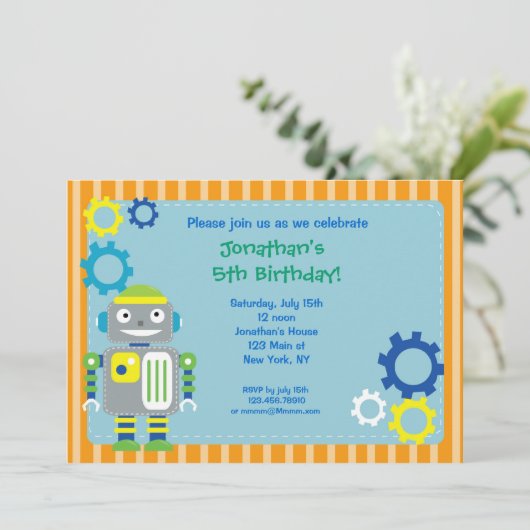 Robot Birthday Party-uitnodigingen Kaart (Staand voorkant)