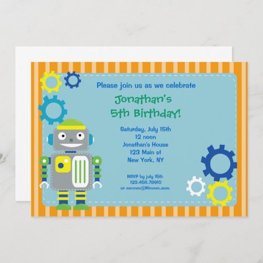 Robot Birthday Party-uitnodigingen Kaart (Voorkant / Achterkant)