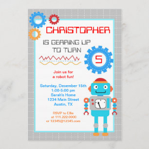 Robot Birthday Party-uitnodigingen Kaart