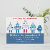Robot Birthday Party-uitnodigingen Kaart (Staand voorkant)