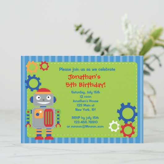 Robot Birthday Party-uitnodigingen Kaart (Staand voorkant)