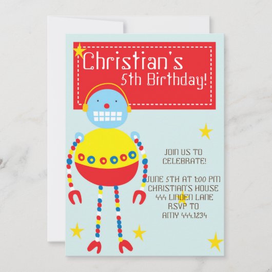 Robot Birthday Party-uitnodigingen Kaart (Voorkant)