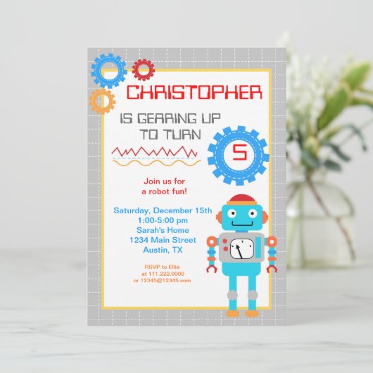 Robot Birthday Party-uitnodigingen Kaart (Staand voorkant)