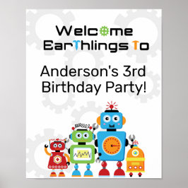 Robot Birthday Party Welcome Sign Poster