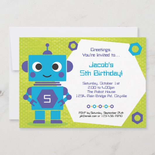 Robot Birthday Uitnodiging (Voorkant)