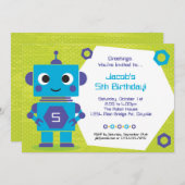 Robot Birthday Uitnodiging (Voorkant / Achterkant)