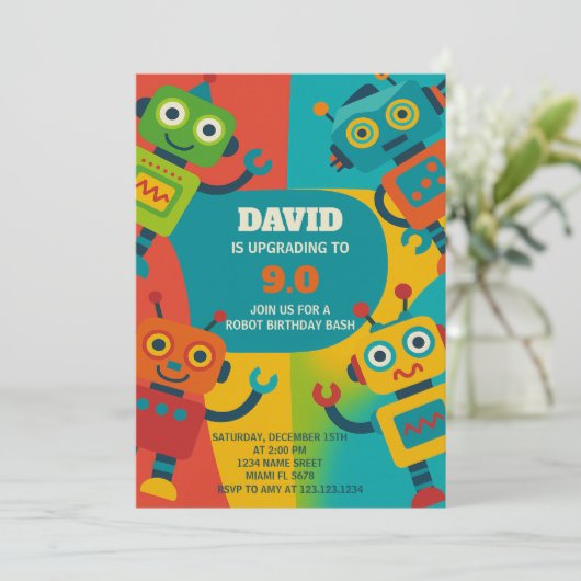 Robot Birthday Uitnodiging (Staand voorkant)