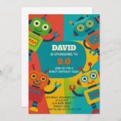 Robot Birthday Uitnodiging (Voorkant / Achterkant)