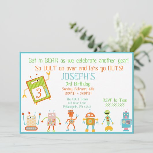 Robot Birthday Uitnodiging (Staand voorkant)