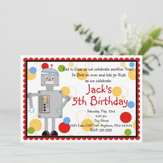 Robot Birthday Uitnodiging (Staand voorkant)