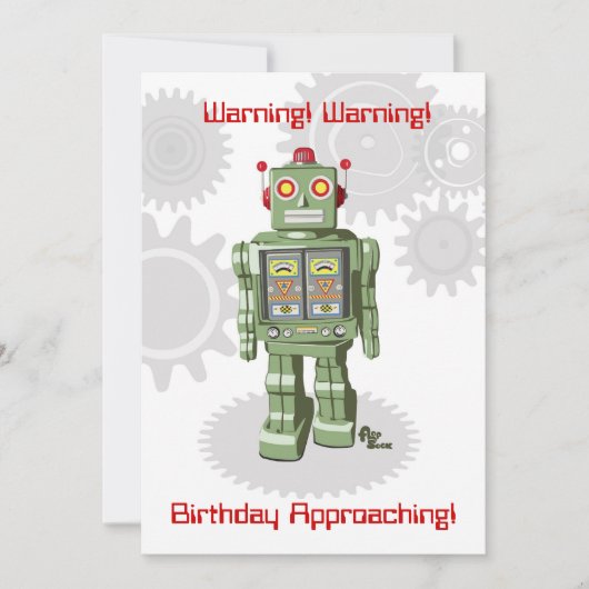 Robot Birthday Uitnodiging (Voorkant)