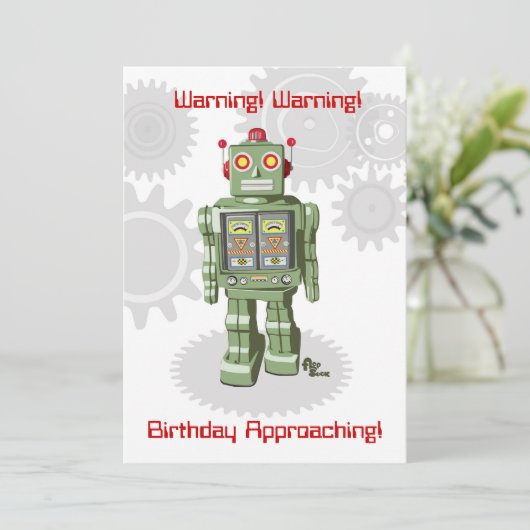 Robot Birthday Uitnodiging (Staand voorkant)
