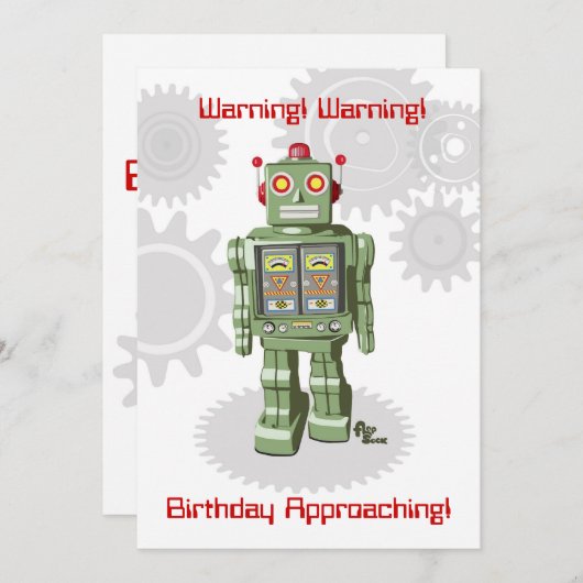 Robot Birthday Uitnodiging (Voorkant / Achterkant)
