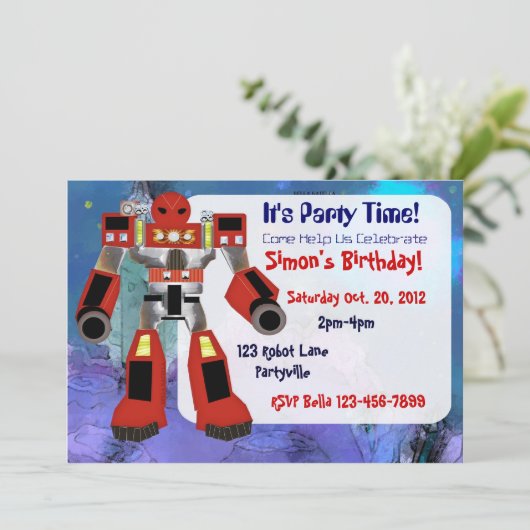 Robot Birthday Uitnodiging (Staand voorkant)
