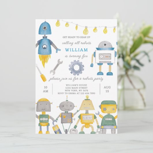 Robot Birthday Uitnodiging (Staand voorkant)