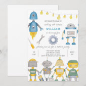 Robot Birthday Uitnodiging (Voorkant / Achterkant)