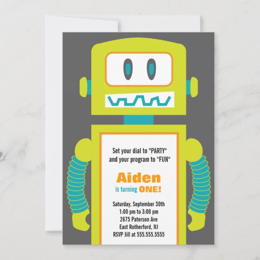 Robot Birthday Uitnodiging (Voorkant)