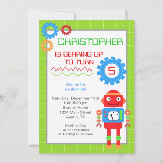 Robot Birthday-uitnodigingen Kaart (Voorkant)