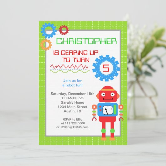 Robot Birthday-uitnodigingen Kaart (Staand voorkant)