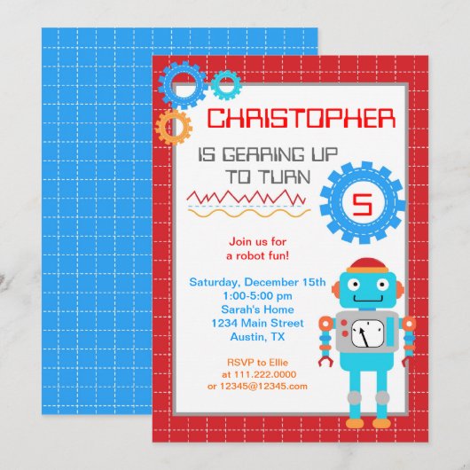 Robot Birthday-uitnodigingen Kaart (Voorkant / Achterkant)