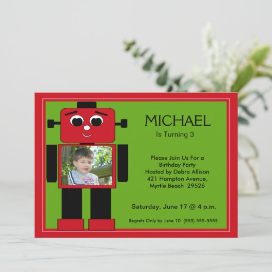 Robot Birthday-uitnodigingen Kaart (Staand voorkant)
