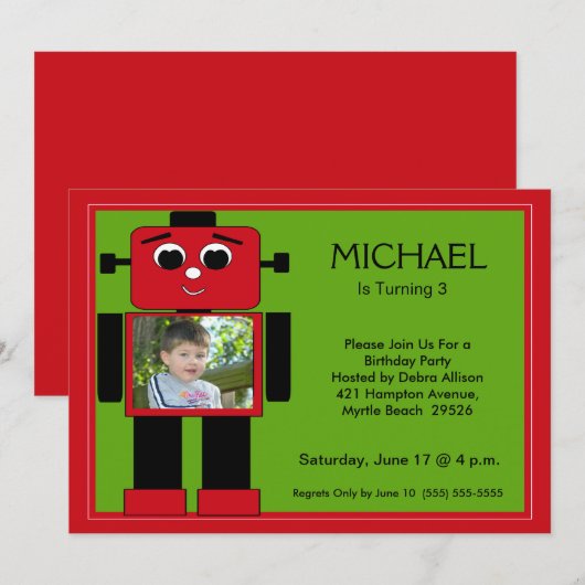 Robot Birthday-uitnodigingen Kaart (Voorkant / Achterkant)