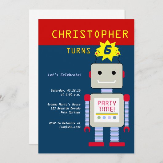 Robot Birthday-uitnodigingen Kaart (Voorkant / Achterkant)