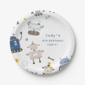 Robot Blue verjaardagsfeestje Papieren Bordje (Voorkant)