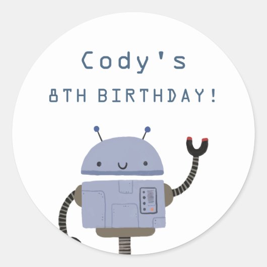 Robot Blue verjaardagsfeestje Ronde Sticker (Voorkant)