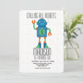 Robot Bout Jongens Verjaardagsfeest Kaart (Staand voorkant)