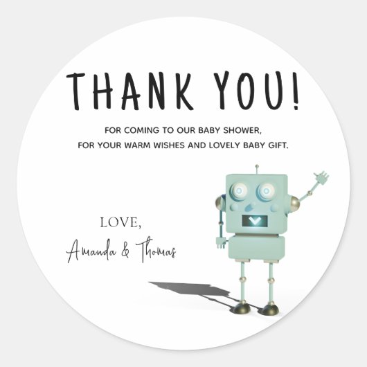 Robot boy Baby shower - dank u Ronde Sticker (Voorkant)